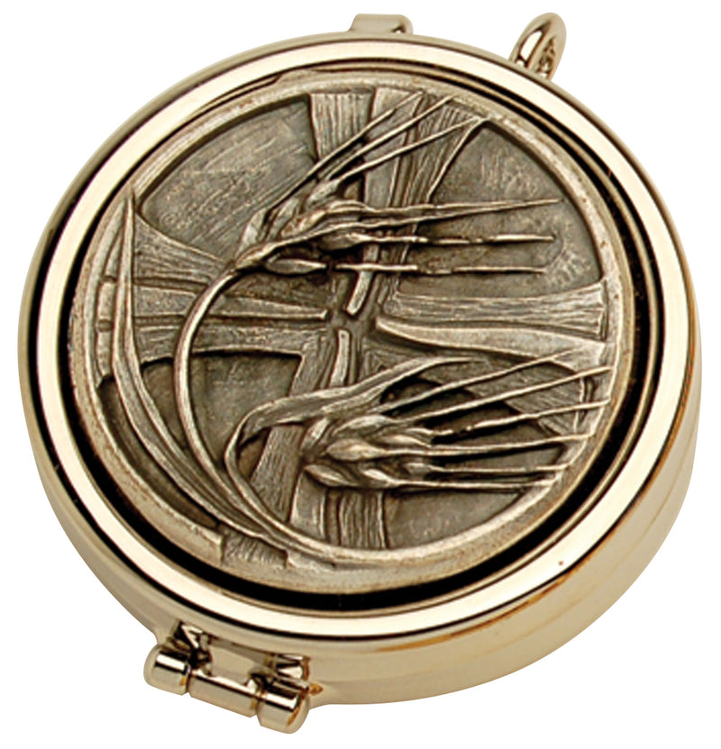 Pyx, Nickel Plate with Wheat and Cross Design, 7-Host | Koley's Inc.