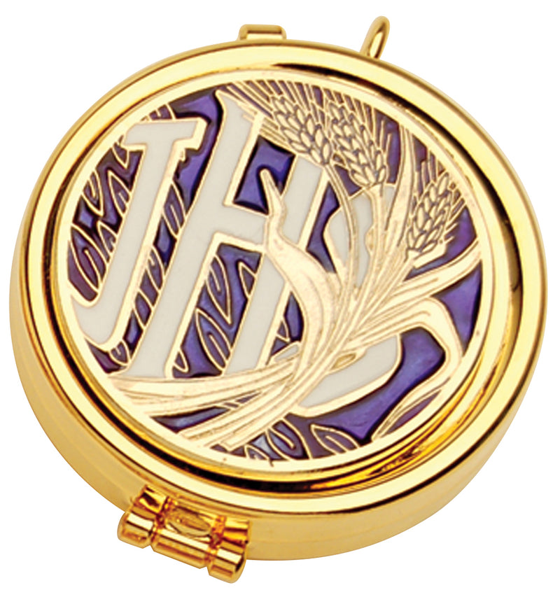 Pyx, 24K Gold Plated with Enameled IHS and Wheat Emblem, 7-Host | Koley's Inc.