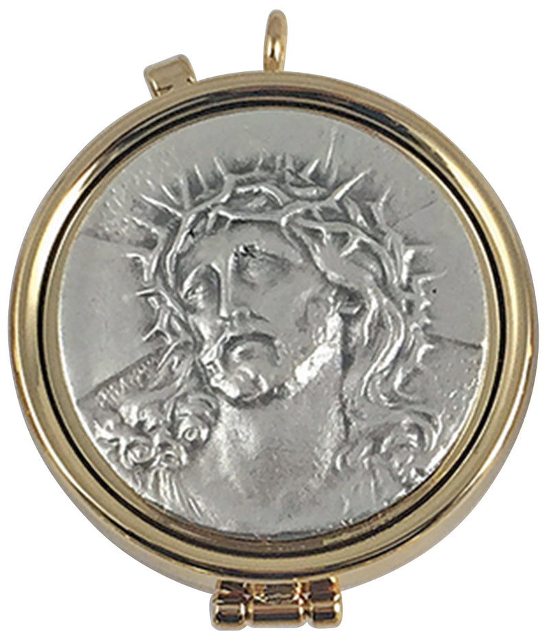 Pyx, 24K Gold Plated with Silver Relief Ecce Homo Medallion, 7-Host | Koley's Inc.