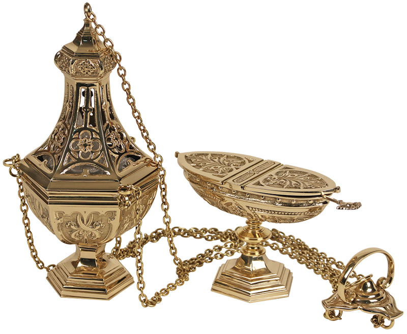 Polished Brass 4-Chain Censer and Boat Set | K-907 | Koley's Inc.