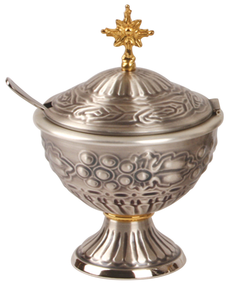 Oxidized Silver 4-Chain Censer and Boat Set with Gold Cross | K-911 | Koley's Inc.