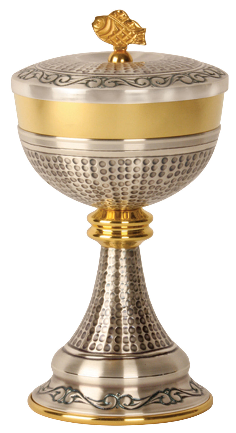 Ciborium | 24K Gold Plated and Oxidized Silver | 8-1/2" H, 4-5/8" Cup, 250 Host | K-914 | Koley's Inc.