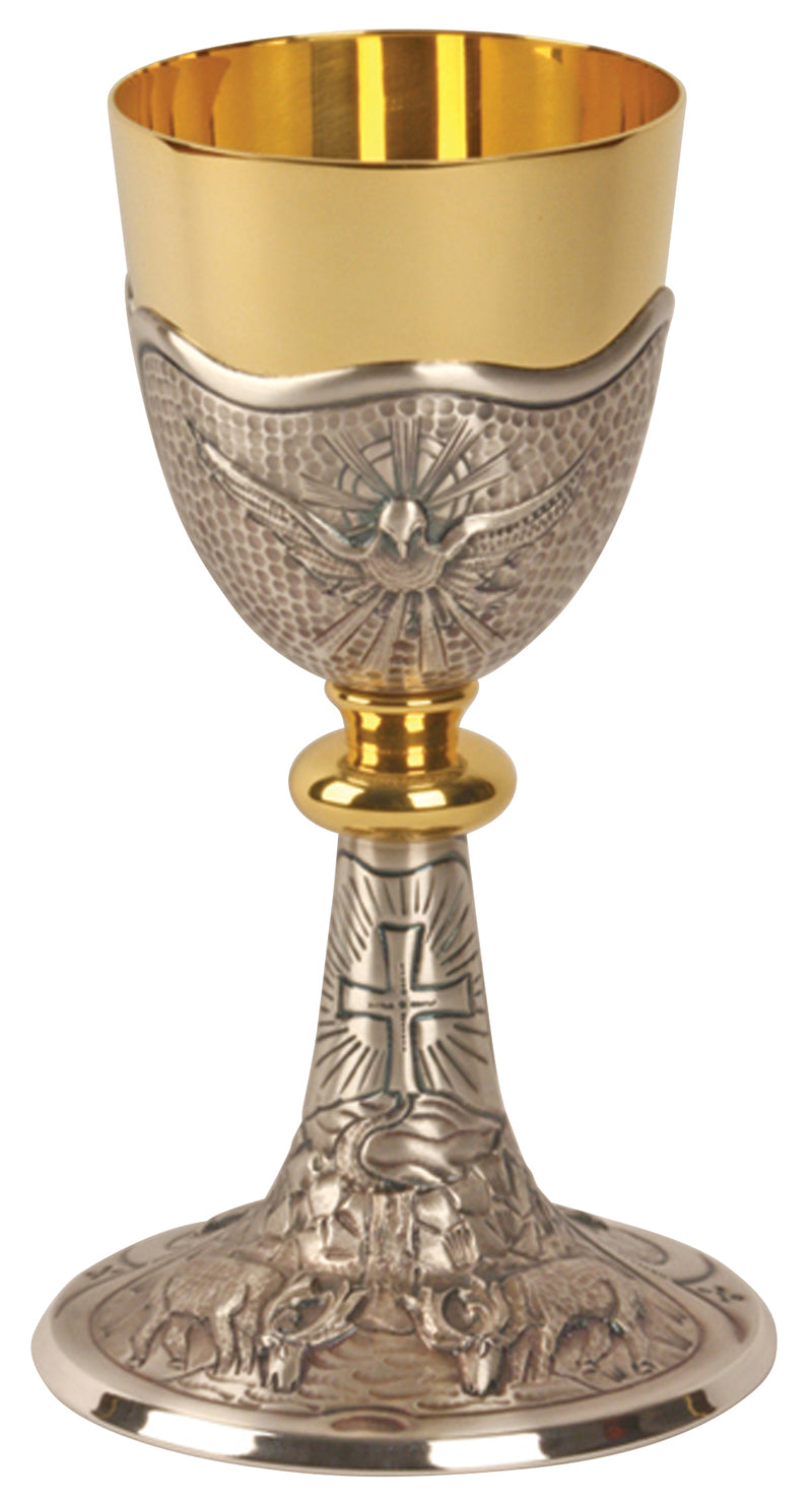 Gold Plated and Oxidized Silver Chalice with Holy Spirit and Grapes Design | Koley's Inc.