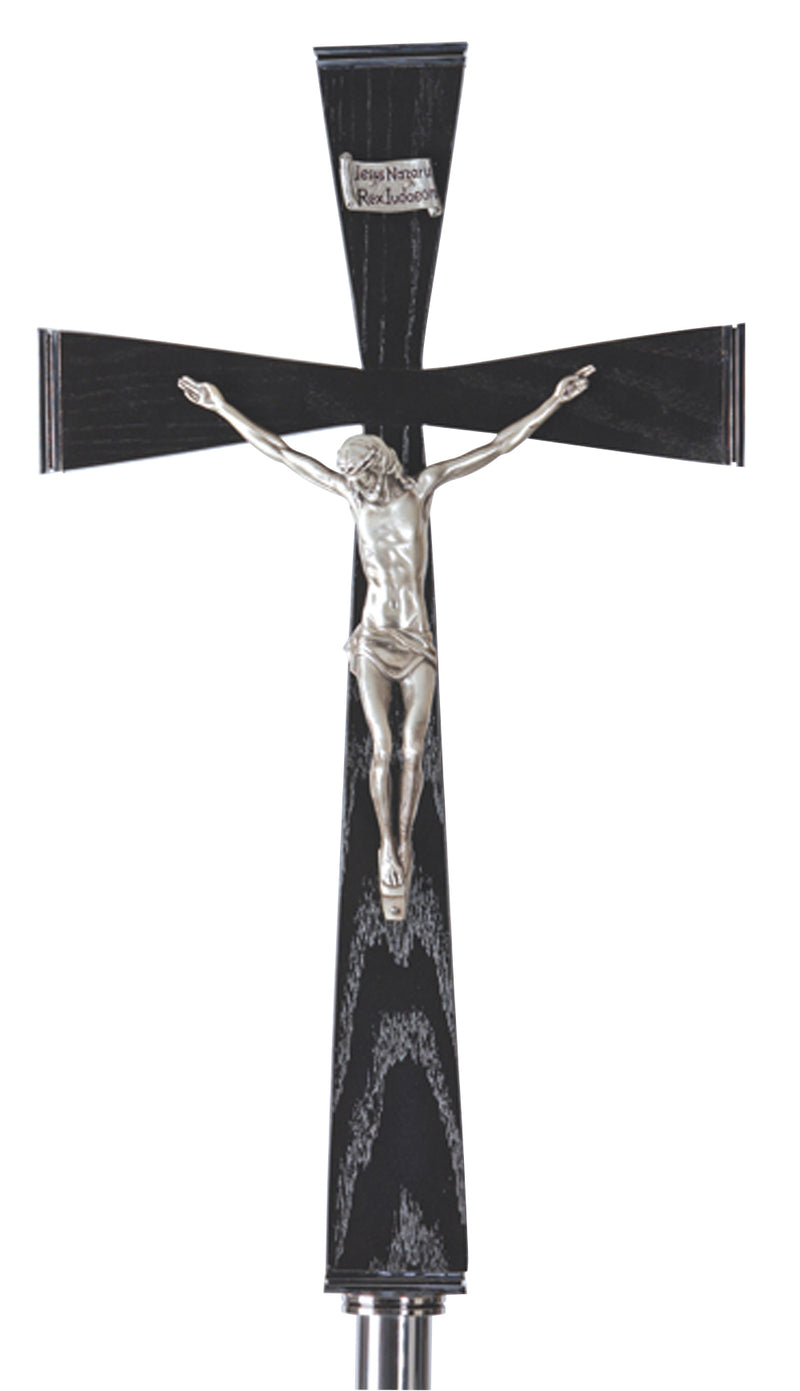 Stainless Steel and Wood Polished Processional Crucifix | Koley's Inc.