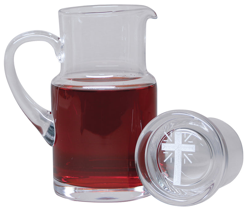 Glass Flagon with Engraved Cross Cover, 20 oz. | Koley's Inc.