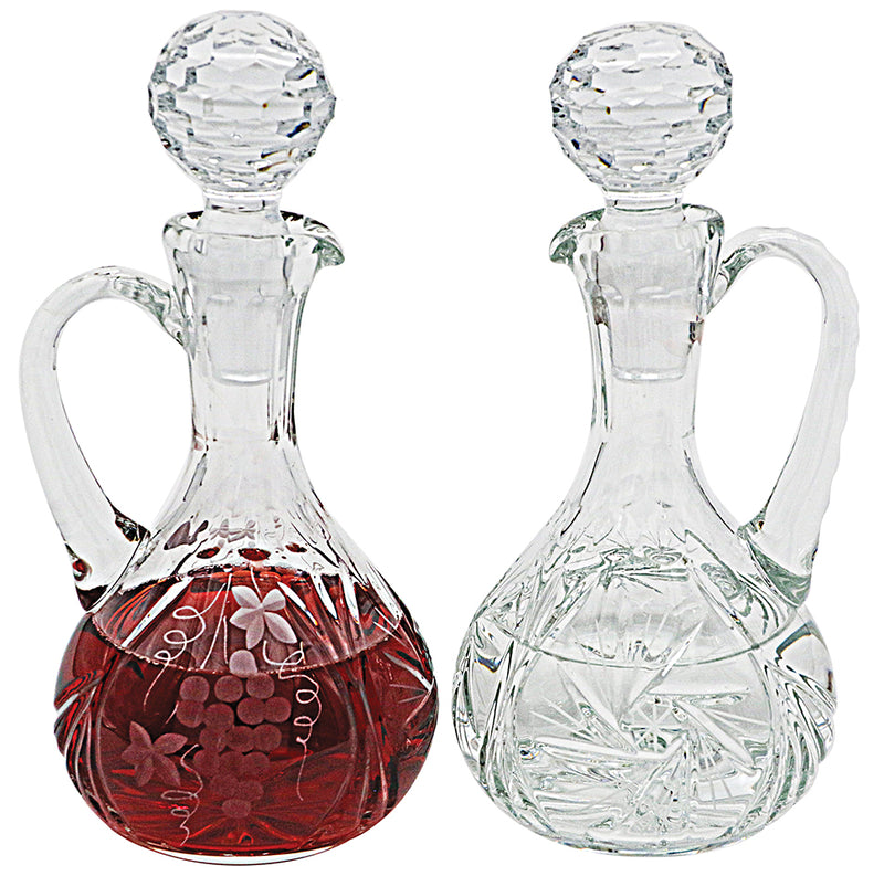 Crystal Cruets, Grape & Leaf / Cross-Hatch Design, 11 oz., Pair | Koley's Inc.