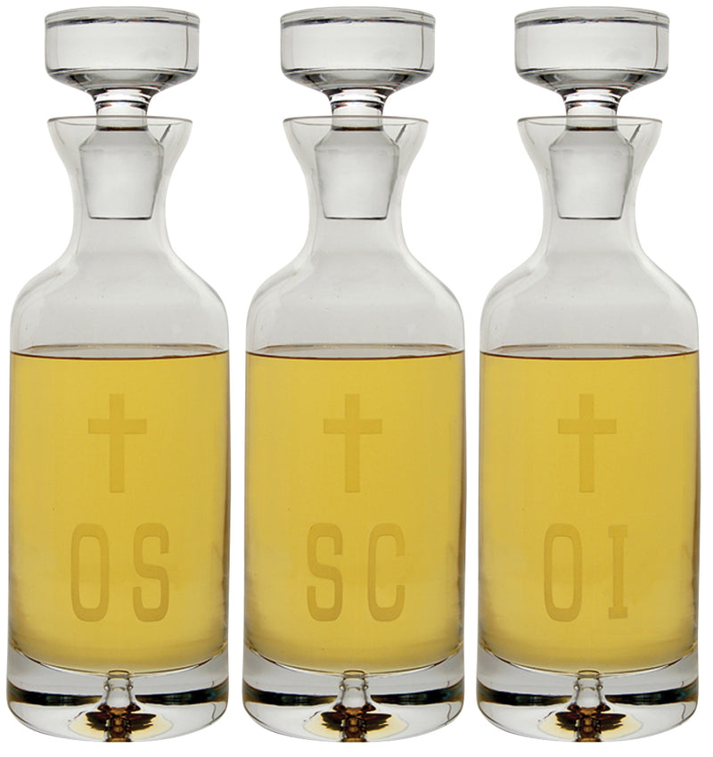 Holy Oil Cruet Set, Hand-Cut Crystal, Large, Set of 3, 32 oz. | Koley's Inc.