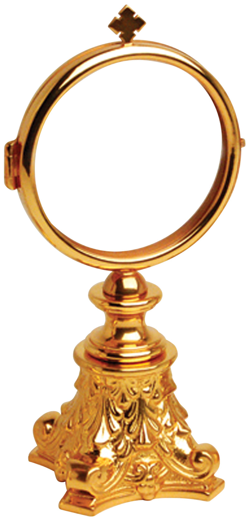 Gold Plated Chapel Monstrance with Fixed Luna and Ornate Base | Koley's Inc.