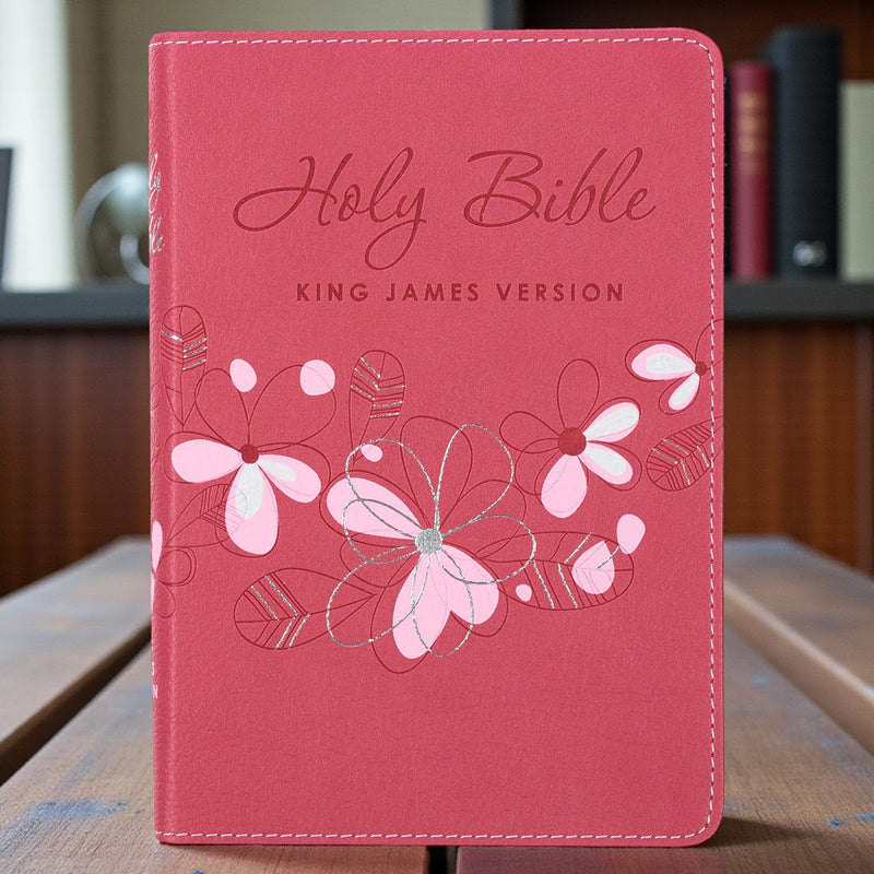 Compact Pink KJV Bible with Floral Faux Leather Cover | Christian Art Gifts
