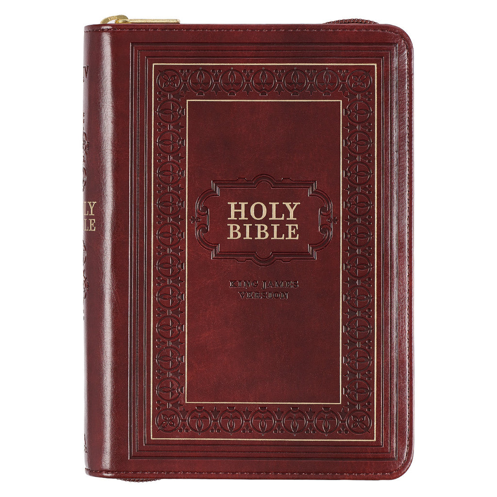 Framed Burgundy Faux Leather Large Print Compact King James Version Bible with Zippered Closure