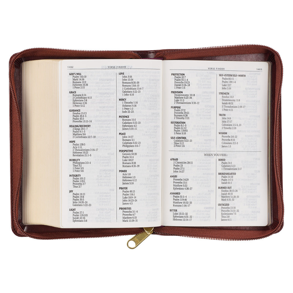 Framed Burgundy Faux Leather Large Print Compact King James Version Bible with Zippered Closure