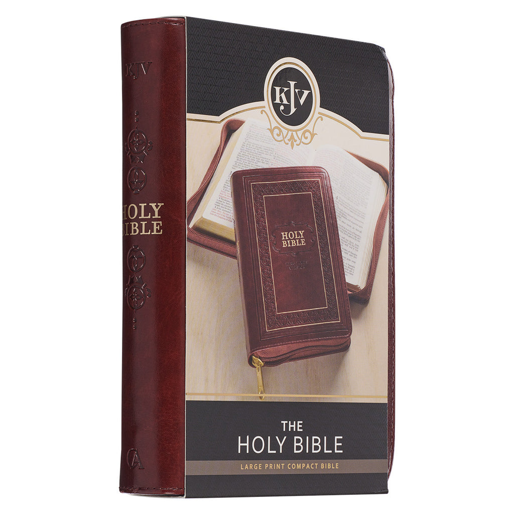 Framed Burgundy Faux Leather Large Print Compact King James Version Bible with Zippered Closure