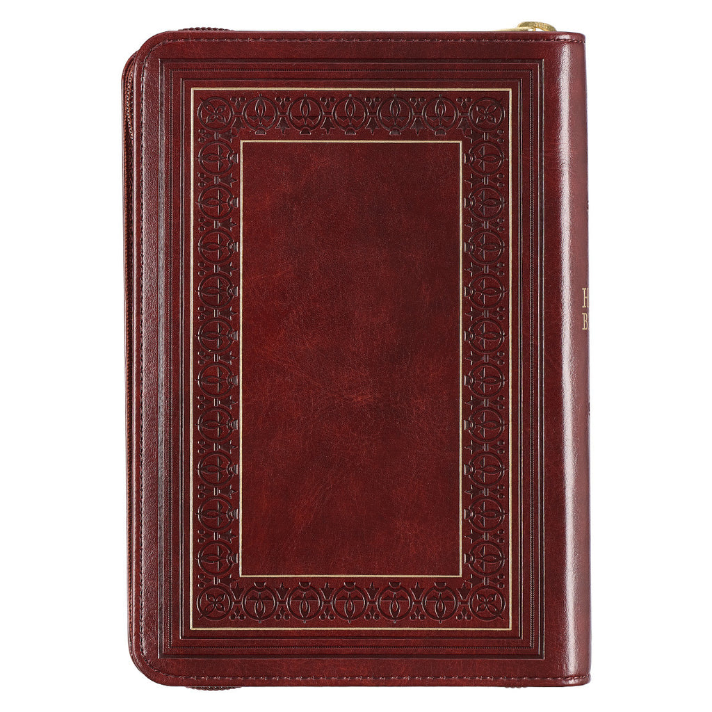 Framed Burgundy Faux Leather Large Print Compact King James Version Bible with Zippered Closure