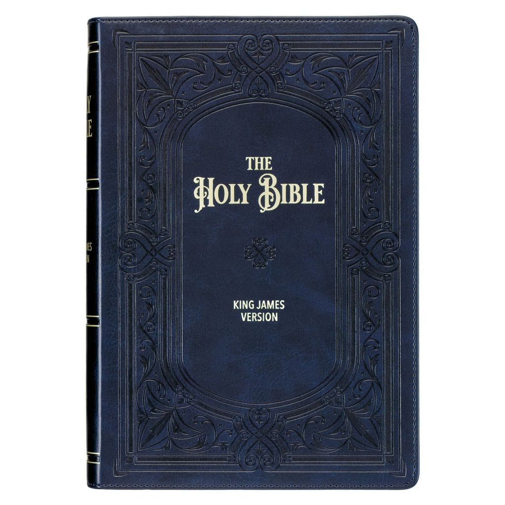 Midnight Blue Art Nouveau Framed Faux Leather Giant Print Full-size King James Version Bible with Thumb Index