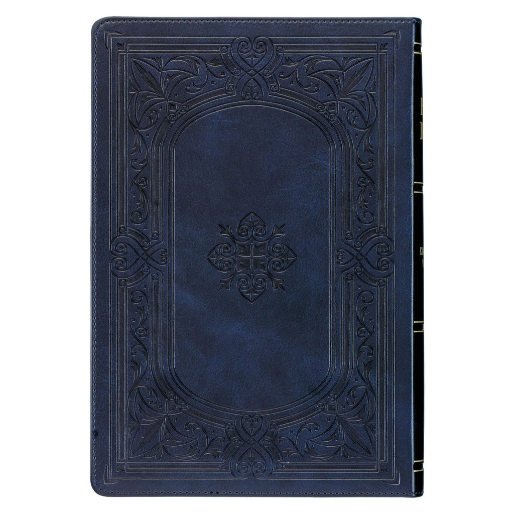 Midnight Blue Art Nouveau Framed Faux Leather Giant Print Full-size King James Version Bible with Thumb Index