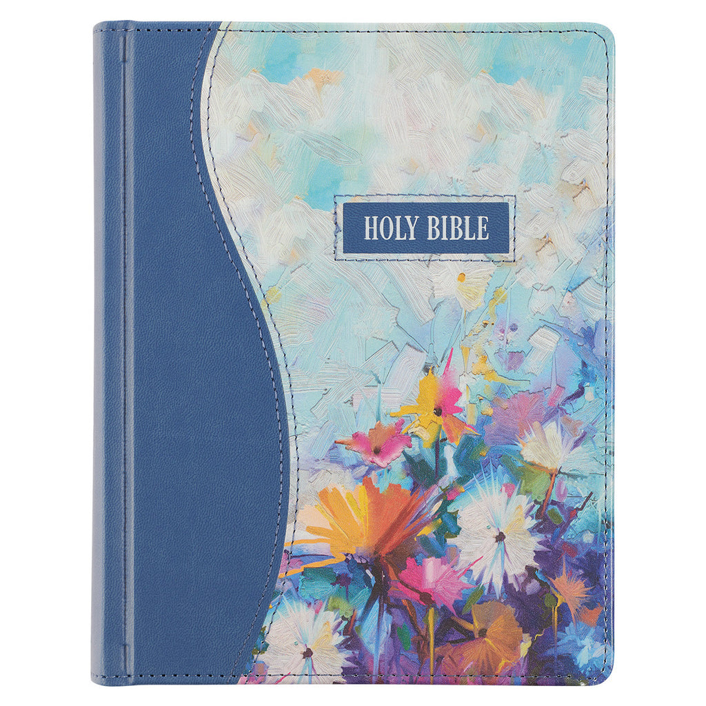 Blue Floral Faux Leather Hardcover Note-taking Bible