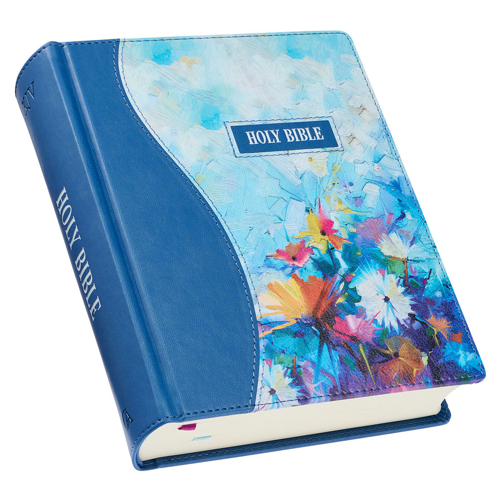 Blue Floral Faux Leather Hardcover Note-taking Bible