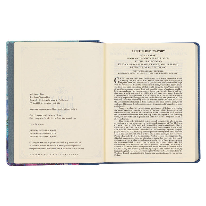 Blue Floral Faux Leather Hardcover Note-taking Bible