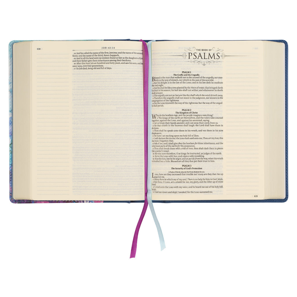 Blue Floral Faux Leather Hardcover Note-taking Bible