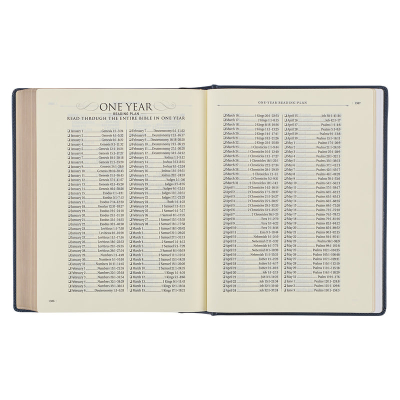 Navy Blue Floral Faux Leather Hardcover Large Print KJV Note-taking Bible