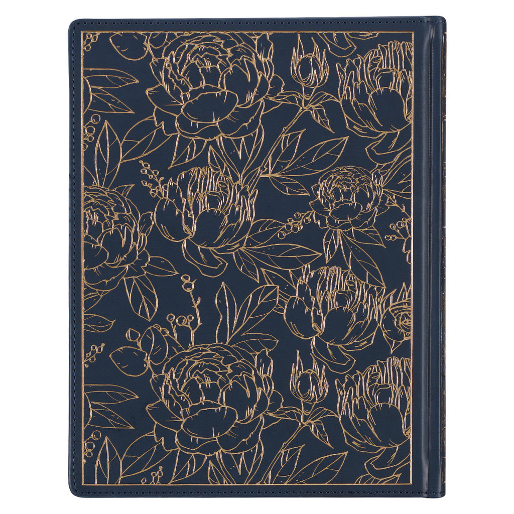 Navy Blue Floral Faux Leather Hardcover Large Print KJV Note-taking Bible