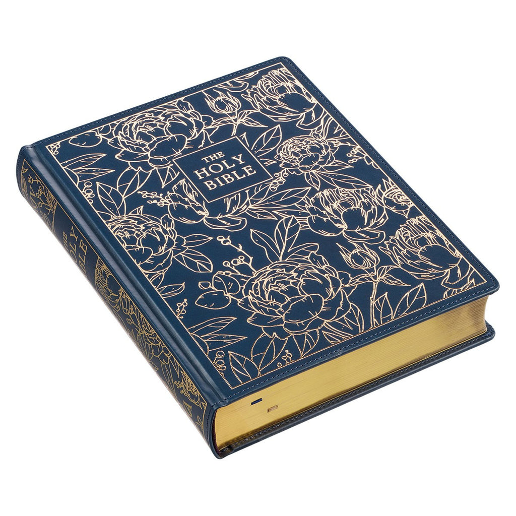 Navy Blue Floral Faux Leather Hardcover Large Print KJV Note-taking Bible