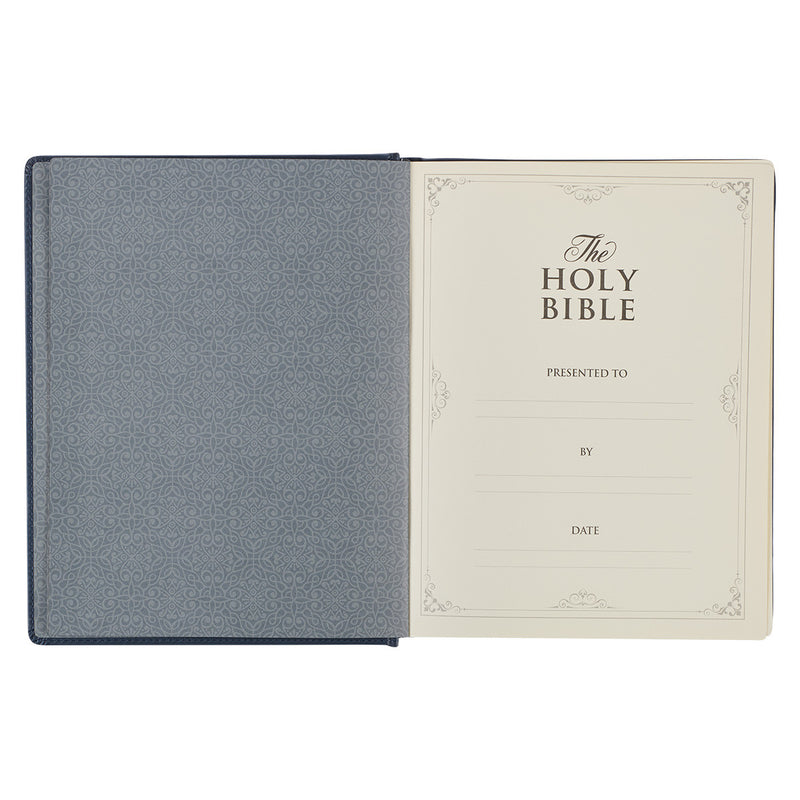 Navy Blue Floral Faux Leather Hardcover Large Print KJV Note-taking Bible