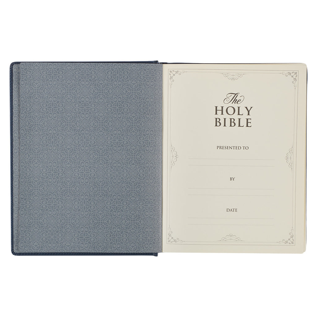 Navy Blue Floral Faux Leather Hardcover Large Print KJV Note-taking Bible