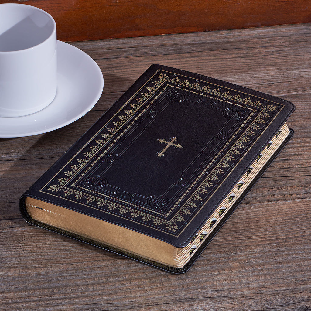 Black Framed Faux Leather King James Version Deluxe Gift Bible with Thumb Index