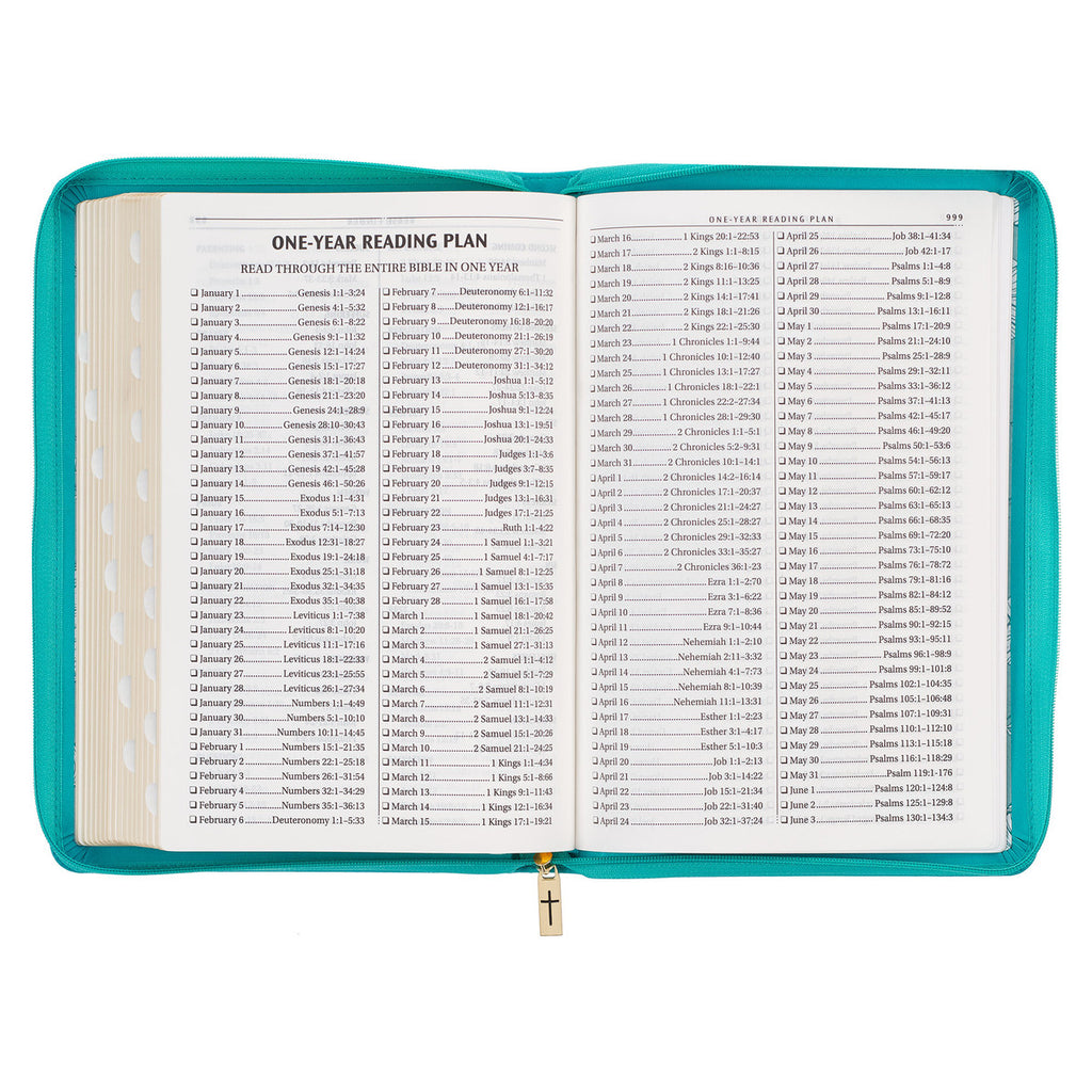 Vibrant Teal Faux Leather Large Print Thinline King James Version Bible with Zippered Closure and Thumb Index