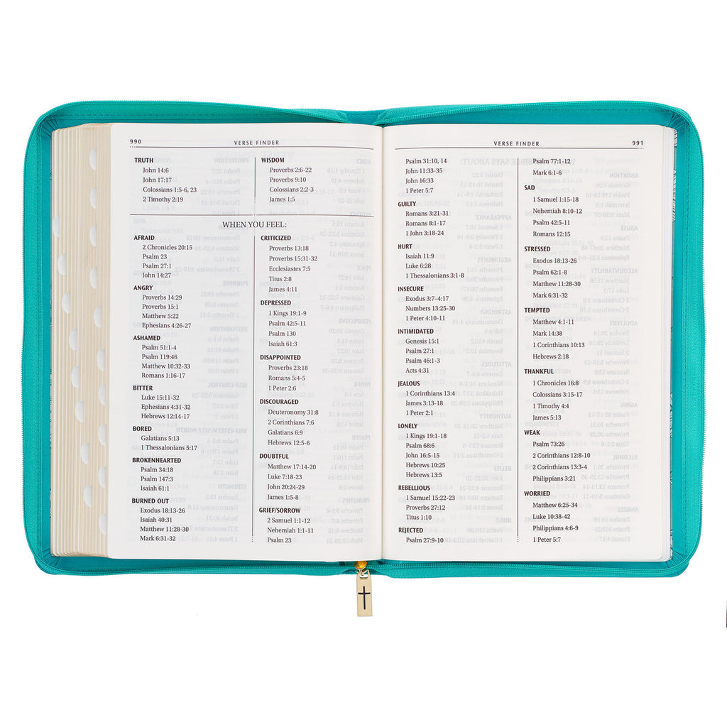 Vibrant Teal Faux Leather Large Print Thinline King James Version Bible with Zippered Closure and Thumb Index