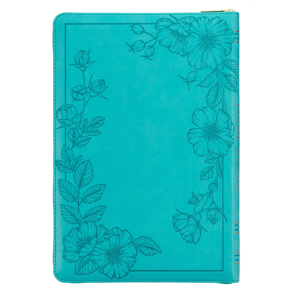 Vibrant Teal Faux Leather Large Print Thinline King James Version Bible with Zippered Closure and Thumb Index