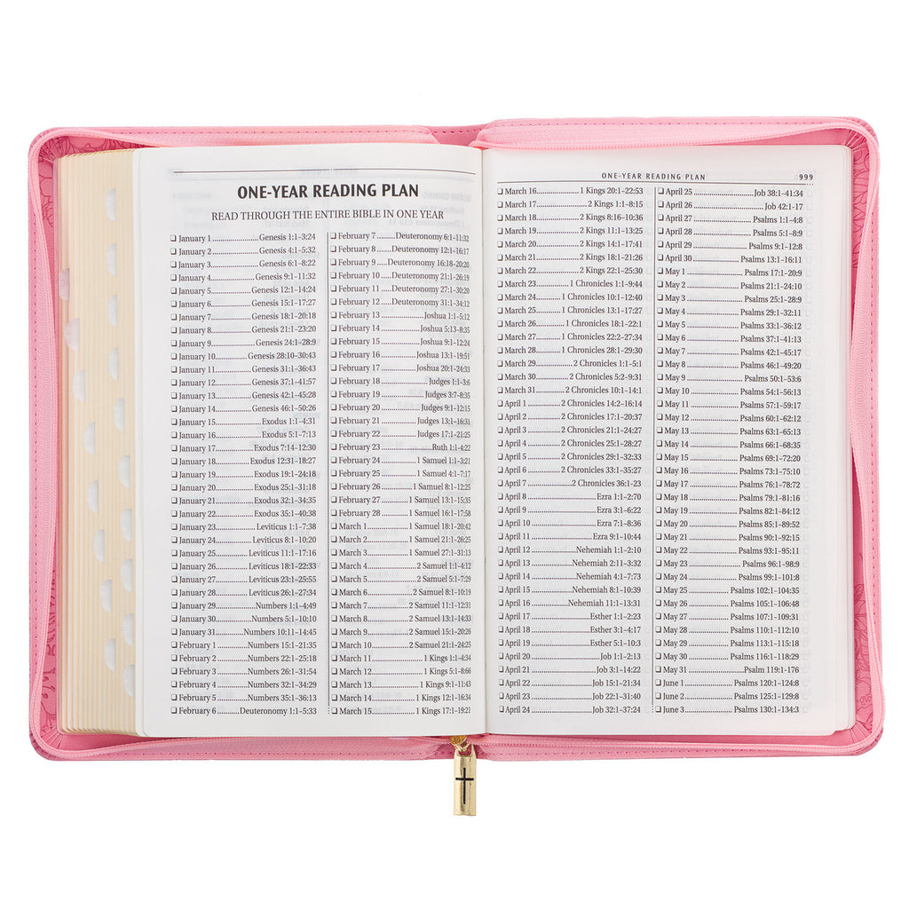 Blossom Pink Faux Leather King James Version Deluxe Gift Bible with Thumb Index and Zippered Closure