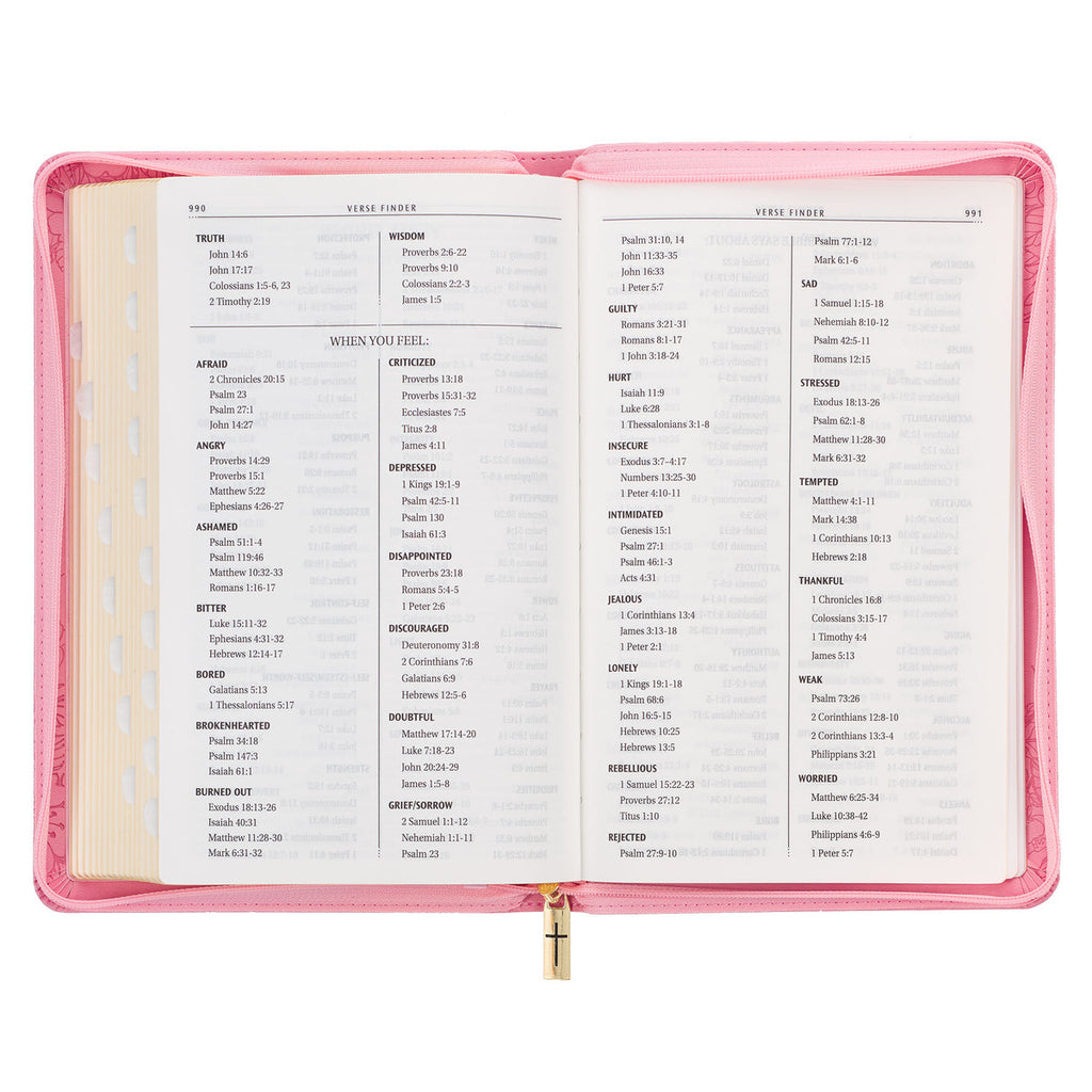 Blossom Pink Faux Leather King James Version Deluxe Gift Bible with Thumb Index and Zippered Closure