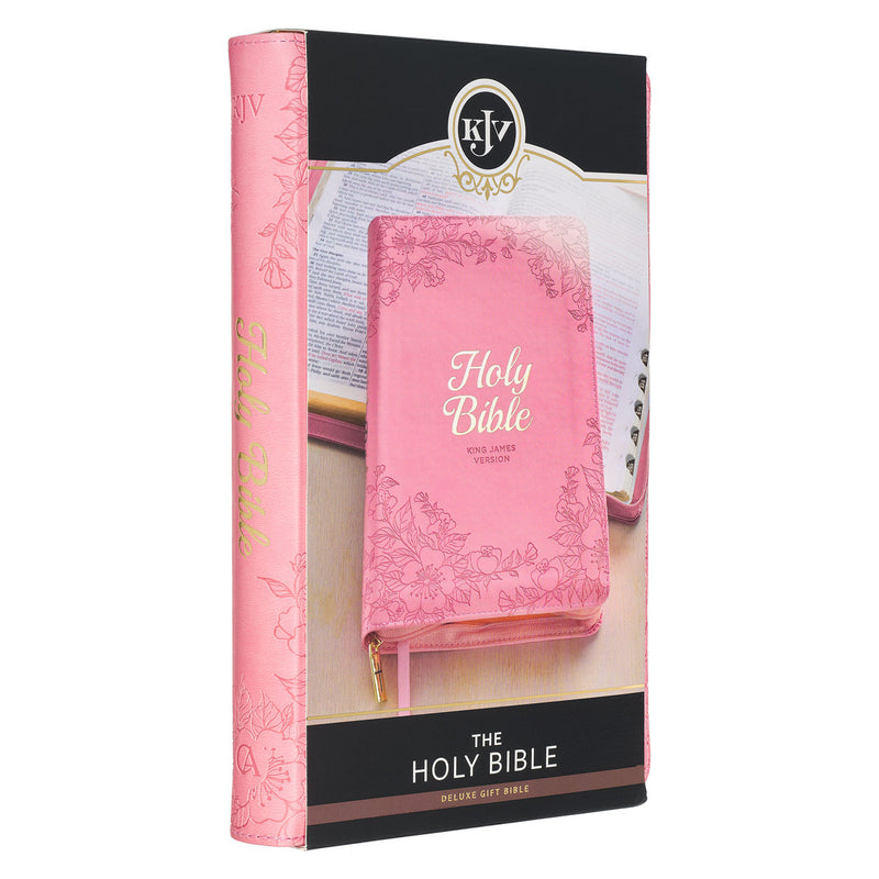 Blossom Pink Faux Leather King James Version Deluxe Gift Bible with Thumb Index and Zippered Closure