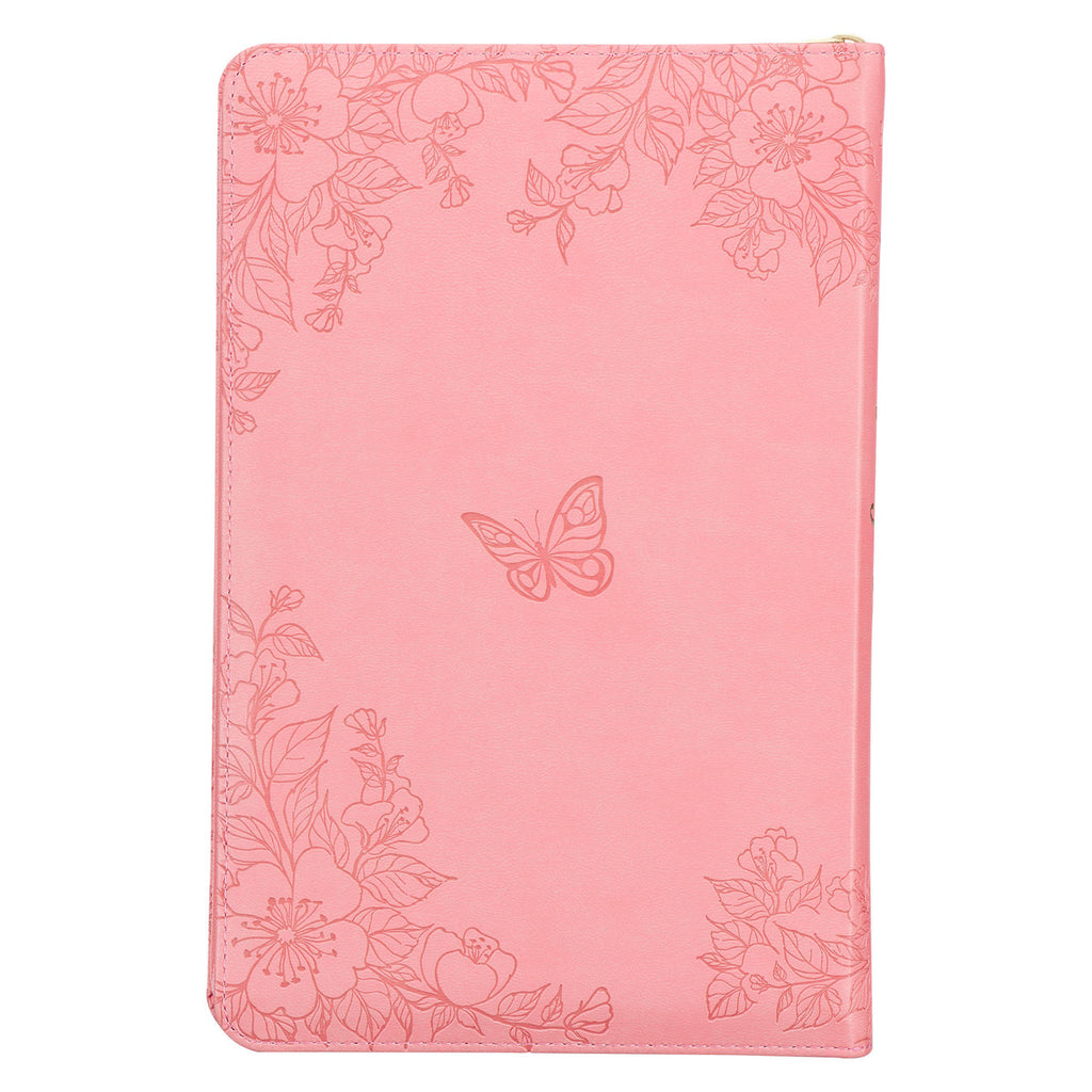 Blossom Pink Faux Leather King James Version Deluxe Gift Bible with Thumb Index and Zippered Closure