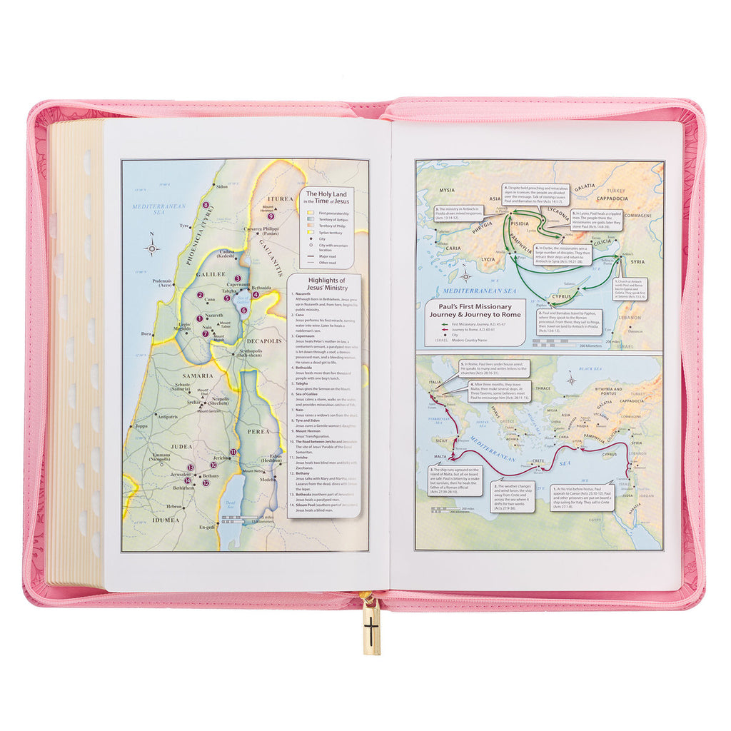 Blossom Pink Faux Leather King James Version Deluxe Gift Bible with Thumb Index and Zippered Closure