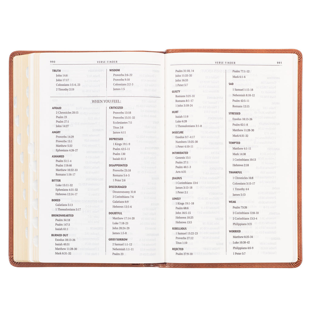 Honey-brown Faux Leather King James Version Deluxe Gift Bible with Thumb Index