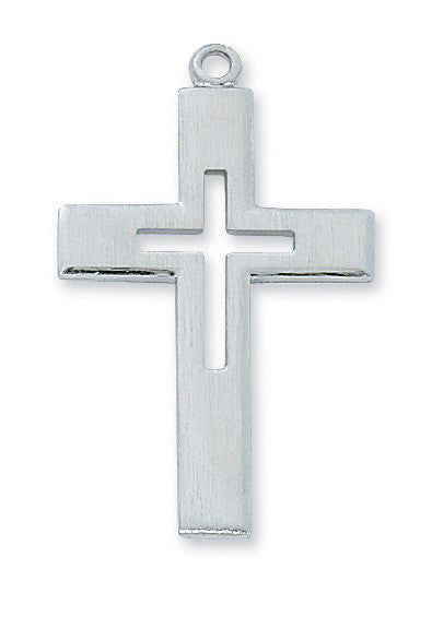 Sterling Silver Cross Cut-out Necklace 24"