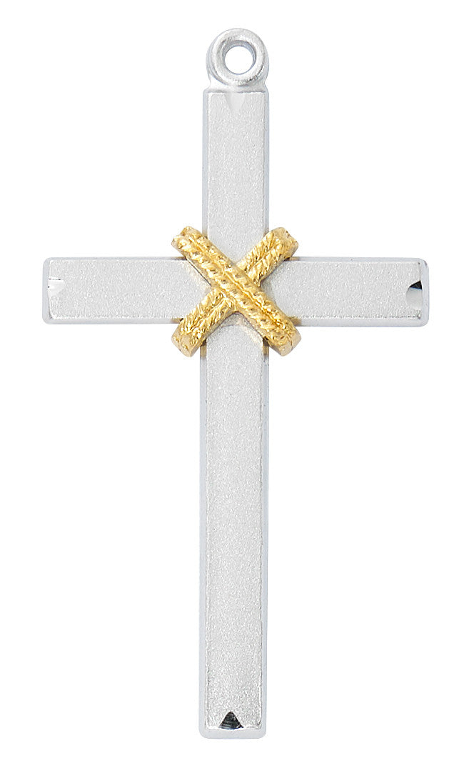 Two-Tone Gold Plated and Sterling Cross Necklace 24"