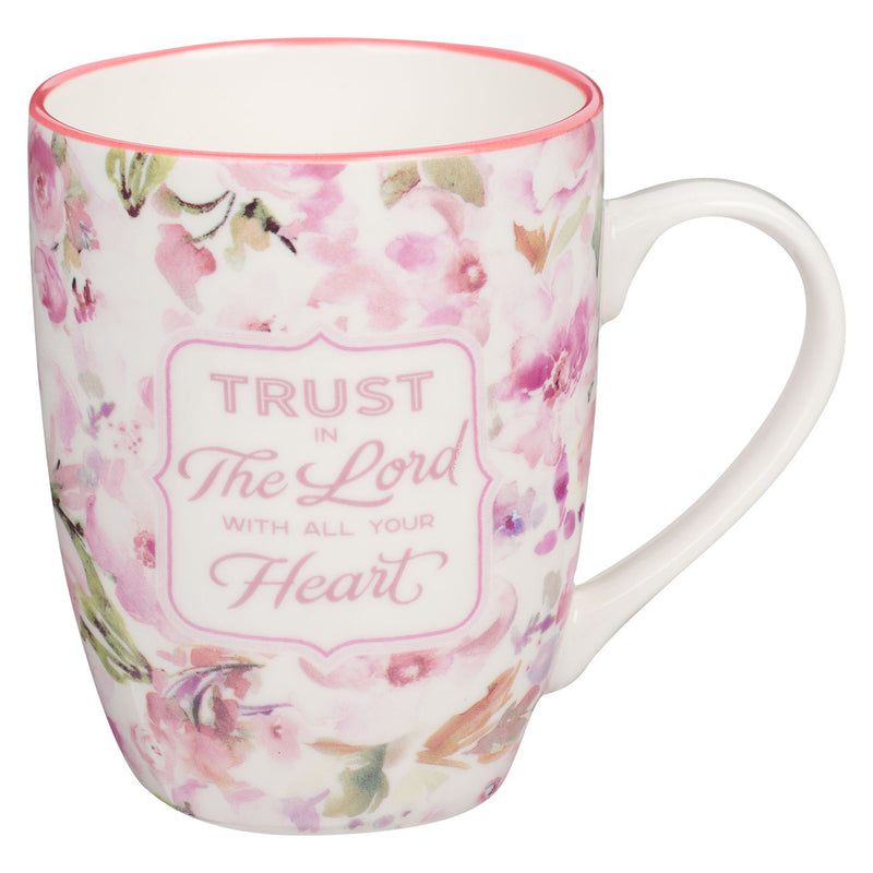 Trust in Lord Pink Watercolor Florals Ceramic Mug - Proverbs 3:5