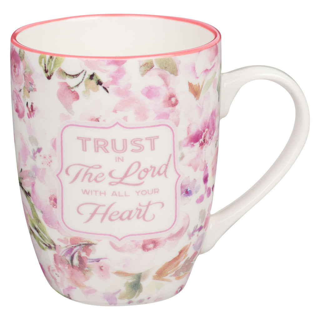 Trust in Lord Pink Watercolor Florals Ceramic Mug - Proverbs 3:5