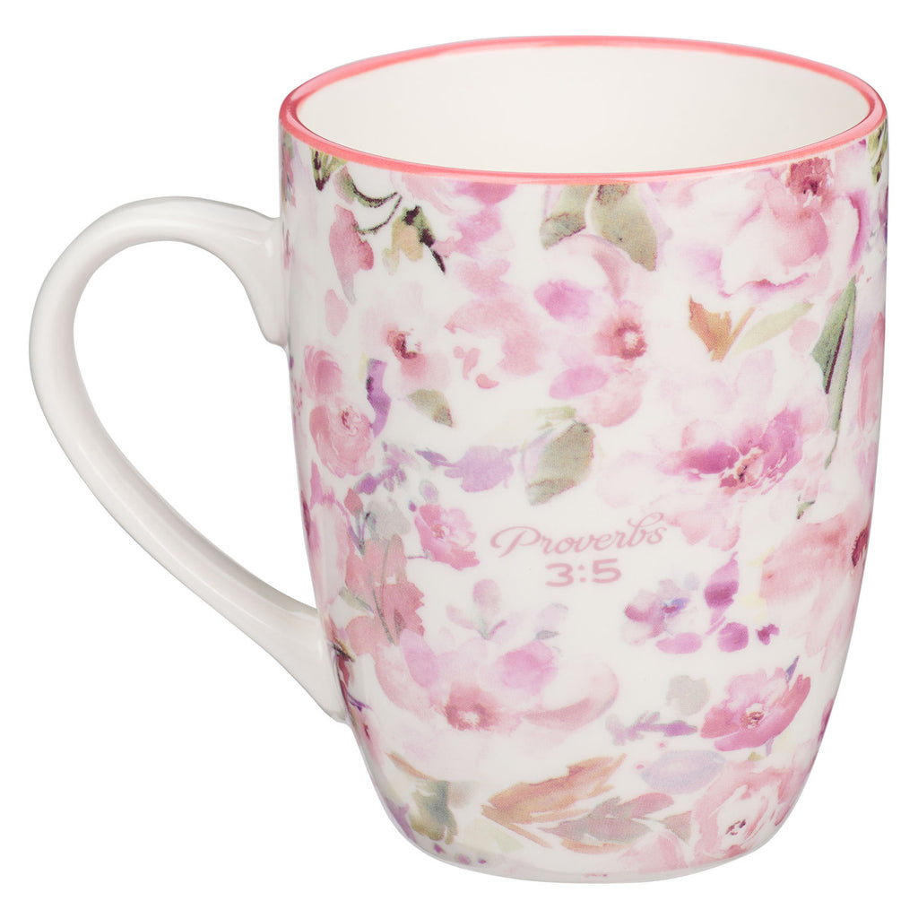 Trust in Lord Pink Watercolor Florals Ceramic Mug - Proverbs 3:5