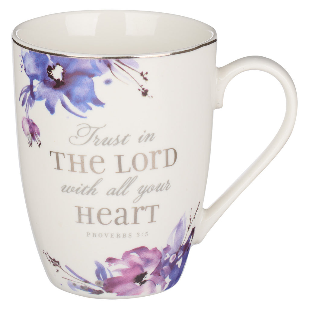 Trust in the Lord Purple Floral Ceramic Coffee Mug - Proverbs 3:5