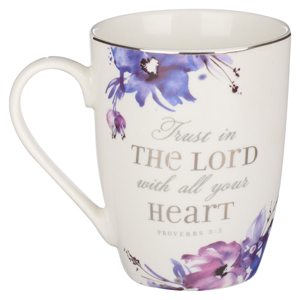 Trust in the Lord Purple Floral Ceramic Coffee Mug - Proverbs 3:5