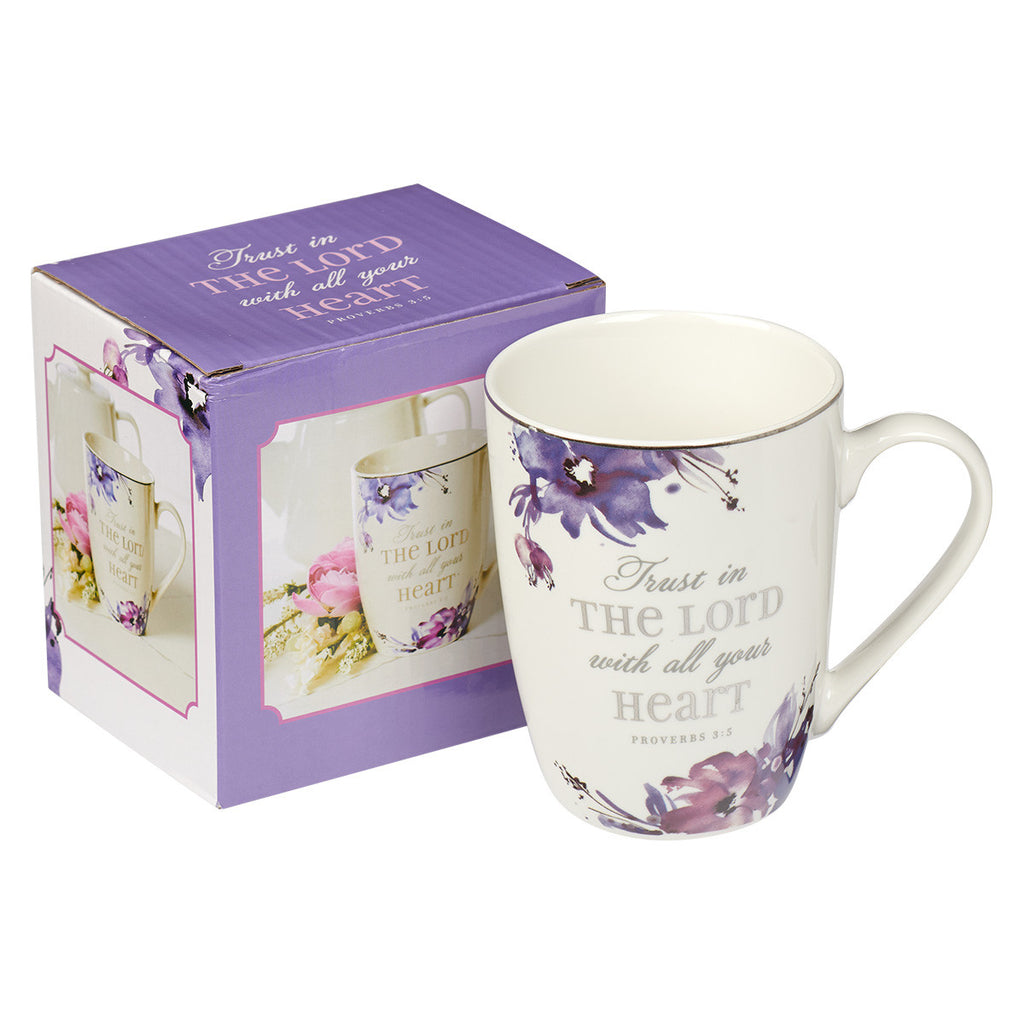 Trust in the Lord Purple Floral Ceramic Coffee Mug - Proverbs 3:5