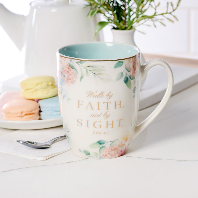 Walk By Faith Robin's Egg-blue Ceramic Coffee Mug - 2 Corinthians 5:7