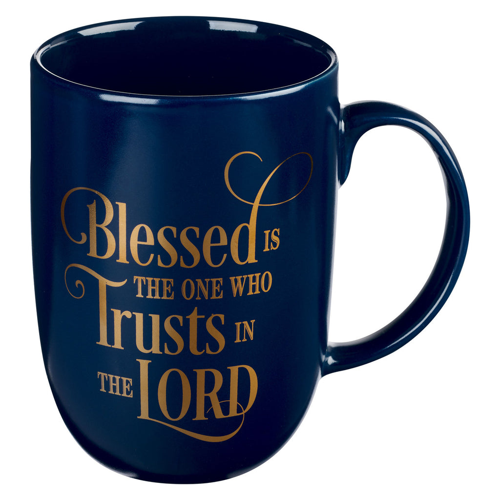 Blessed Is The One Navy Ceramic Coffee Mug - Jeremiah 17:7