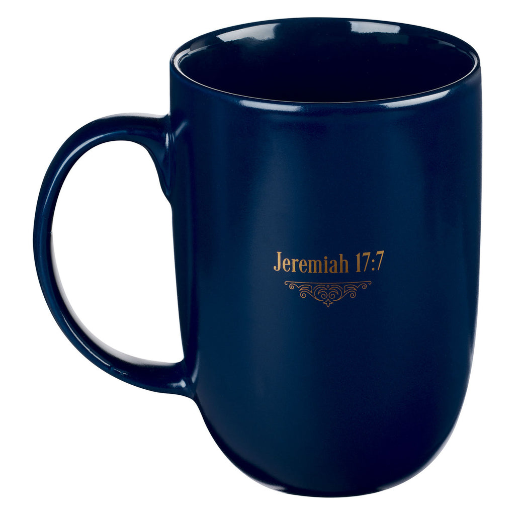 Blessed Is The One Navy Ceramic Coffee Mug - Jeremiah 17:7