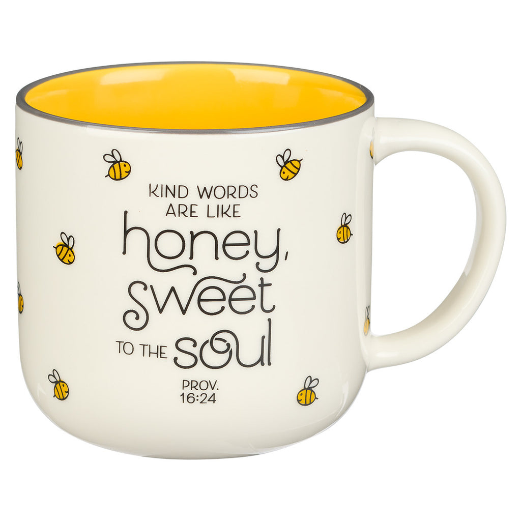 Honey Bee White and Yellow Ceramic Coffee Mug - Proverbs 16:24